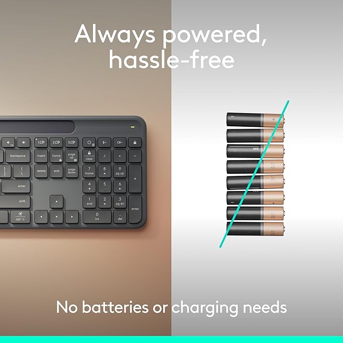 Logitech Signature Slim Solar+ Wireless Bluetooth Keyboard K980 for Business, Quiet Typing, Secure Receiver, Windows, Mac - Graphite
