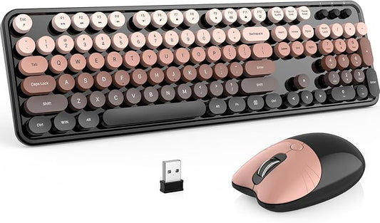 MOFII Wireless Keyboard and Mouse Combo, 2.4 GHz Full-Size Retro Round Keyboard with 8 Multimedia & Shortcut Keys, Plug and Play, Compatible with Mac, Windows, Laptop, Desktop, PC - Coffee Gradient