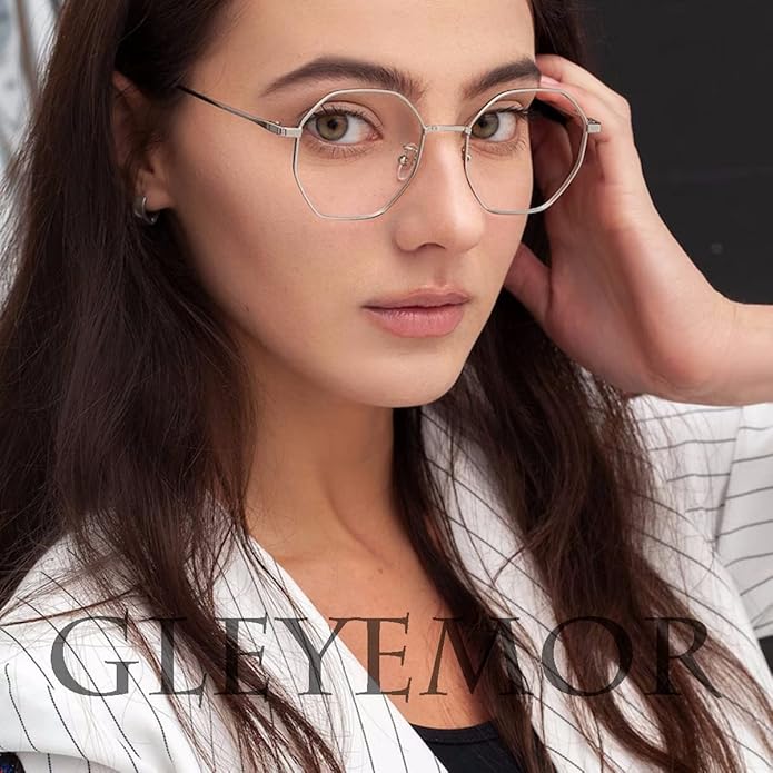 Gleyemor Blue Light Glasses for Women Men Vintage Octagonal Metal Gold Frame Computer Glasses