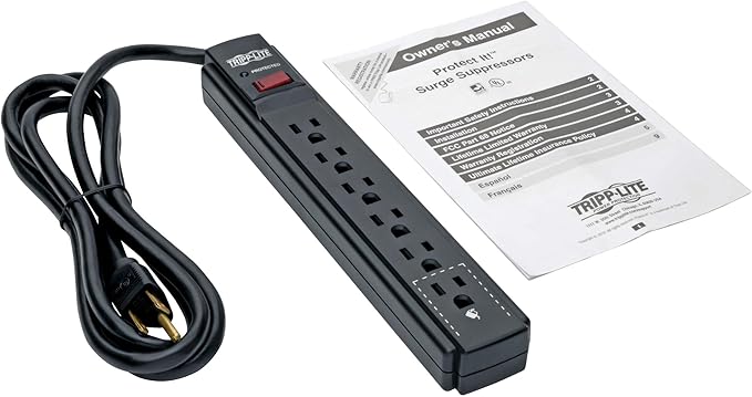 Eaton Tripp Lite Series 6 Outlet Surge Protector Power Strip, 6ft Extension Cord, 900 Joules, 15A Circuit Breaker, UL Certified, Black (TLP606B)