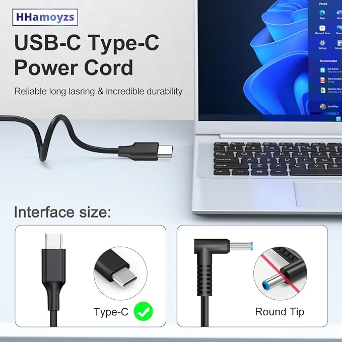 65W 45W USB C Charger Compatible with Chromebook X360 11 13 14/HP/Dell/Lenovo/Samsung/Acer/Asus/Spectre X360/Thinkpad Type C Power Supply Cord.