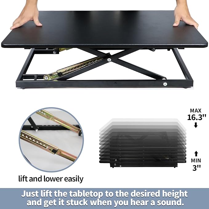 32in Desk Riser for Standing or Sitting, Large Standing Desk Converter, Height Adjustable Sit Stand Desk Converter, Fully Assembled Monitor Laptop Riser Workstation for Home Office, Black