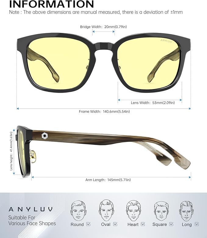 ANYLUV Blue Light Glasses Men Women Computer Gaming Glasses Anti Eyestrain Lightweight Blue Light Blocking Glasses