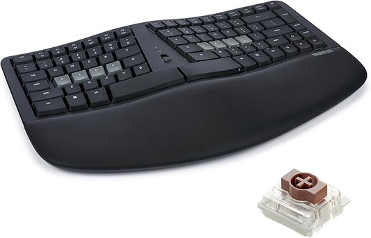 KINESIS mWave Ergonomic Keyboard for PC (Black) | Mechanical Switches | Bluetooth & USB | Programmable | Backlit | Windows Modifiers & Hotkeys