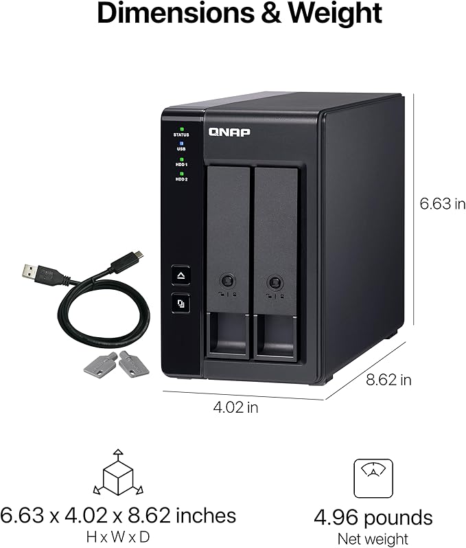 QNAP TR-002-A-US 2 Bay USB Type-C Direct Attached Storage (DAS) with Hardware RAID (Diskless)