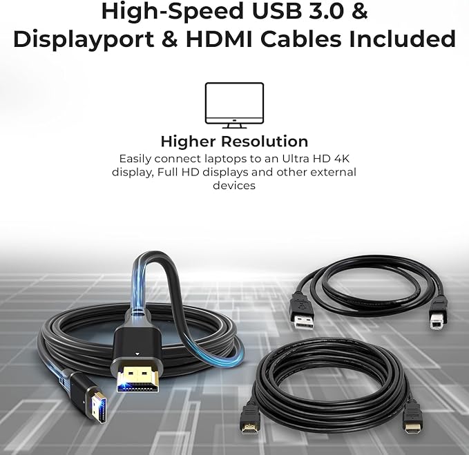 D3100 Dell Dock USB 3.0 Ultra HD/4K Triple Display - 1 Year Warranty with 65W Power Adapter + HDMI Cable + Display Port Cable + USB 3.0 Cable + Microfiber Cloth Included (Renewed)
