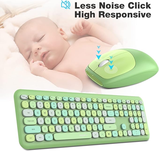 MOFII Wireless Keyboard and Mouse Combo Silent, Slim Compact 2.4G USB Full Size Wireless Mouse and Keyboard Combo, Cute 110 Keys for PC, Notebook, MacBook, Tablet, Laptop, Windows System