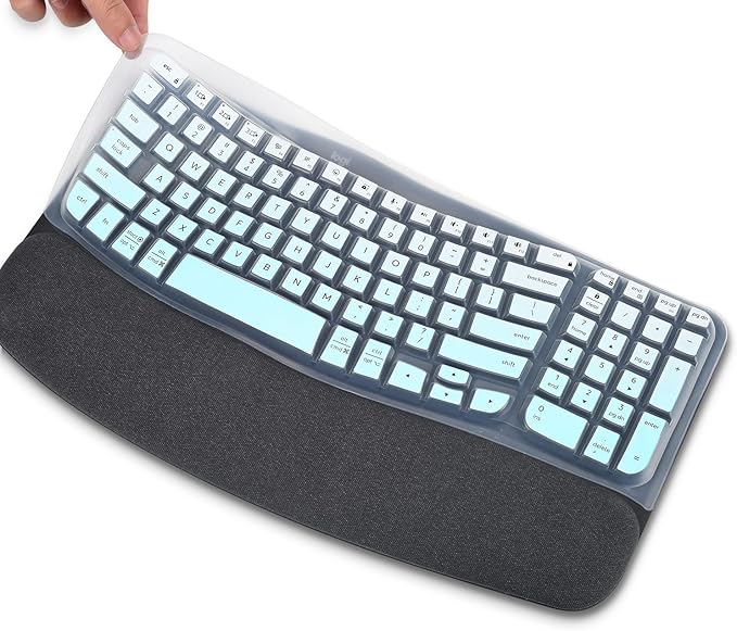 Keyboard Cover Skin for Logitech Wave Keys MK670 Combo Wireless Ergonomic Keyboard Skin, Logitech Wave Keys Wireless Ergonomic Keyboard Cover Protector Skin Accessories, Ombre Mint