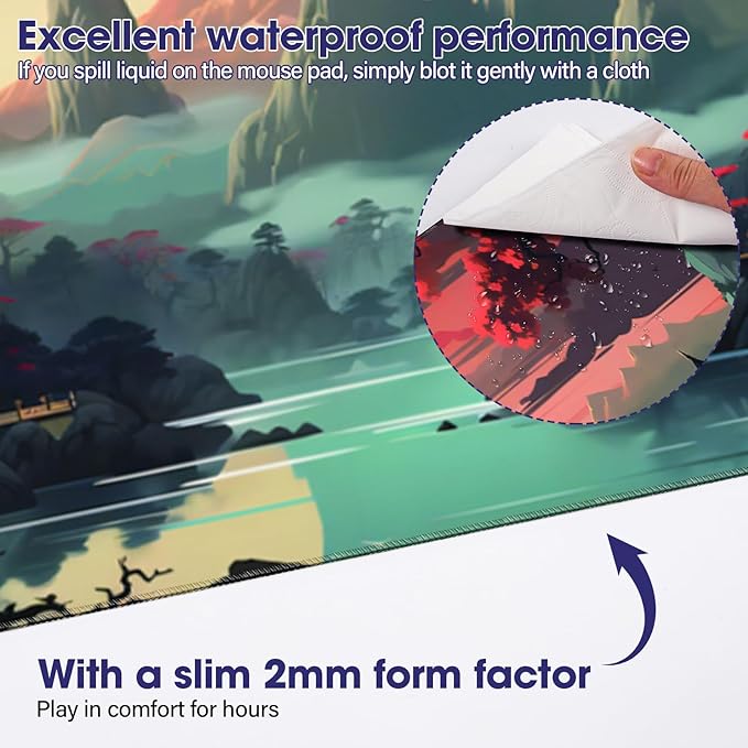 Full Desk Mouse Pad with Stitched Edges, 31.4” x 15.6” Waterproof Surface & Non-Slip Rubber Base – Ideal for Gaming, Office and Home