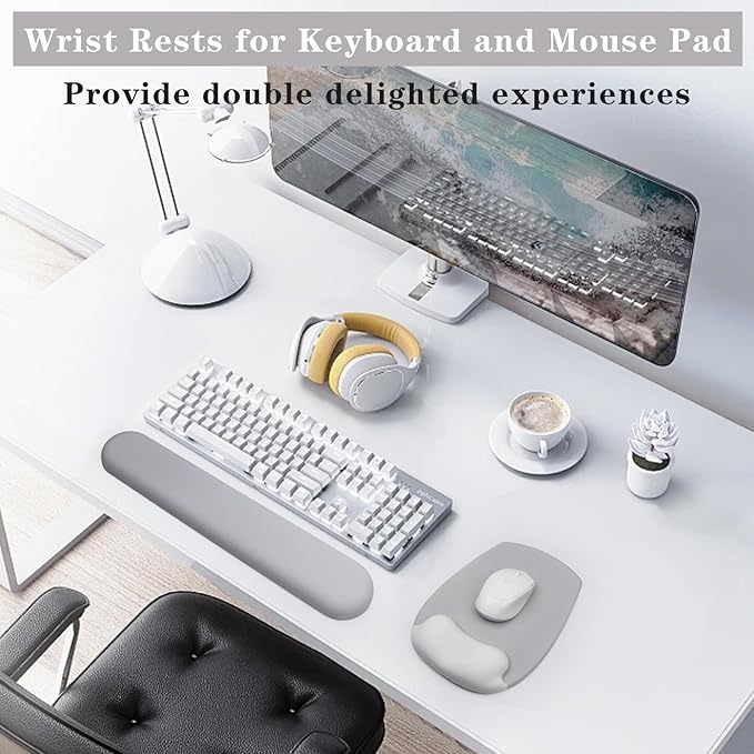 Wrist Rest for Keyboard and Mouse, Ergonomic Gel Computer Keyboard Wrist Rest with Memory Foam, Keyboard Wrist Support Pad for Long Hours of Work, Gaming, Studying-Relieve Wrist Pain (GD-Light Grey)