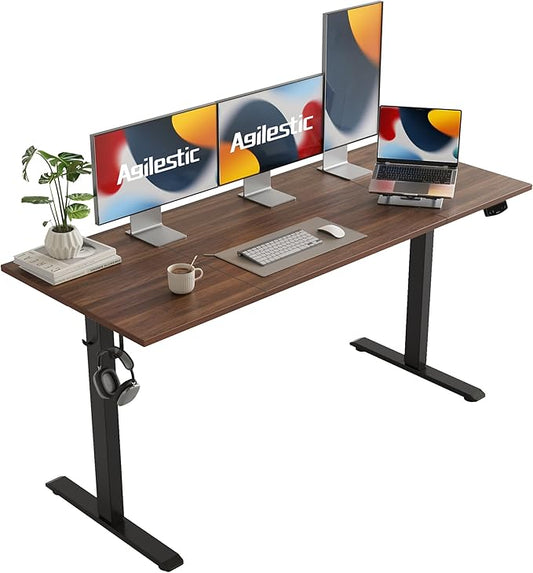 Agilestic Electric Standing Desk, 63 x 24 Inches Height Adjustable Desk, Sit Stand up Desk for Work Office Home, Splice Board, Dark Walnut