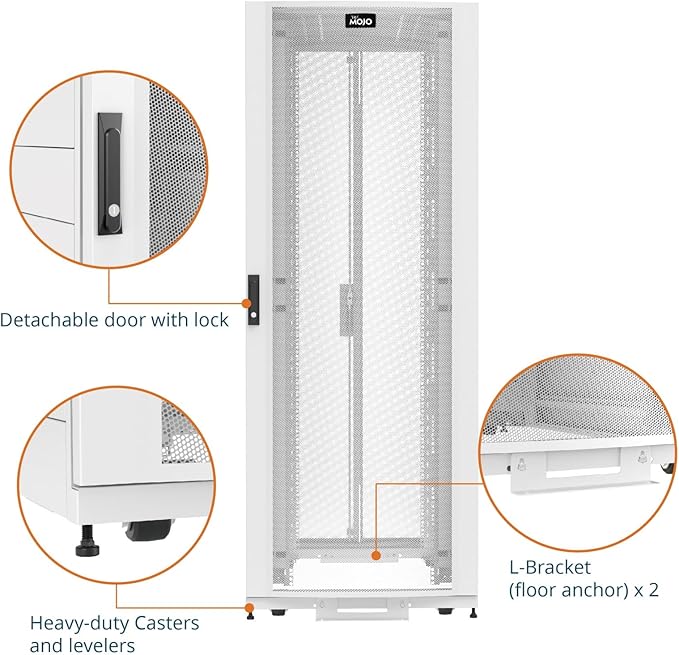Tecmojo 42U Server Rack Cabinet - PRE-Assembled 32inch Width 48inch Depth IT Network Equipment Cabinet Rack Enclosure with Casters - 3000lbs Weight Capacity, White