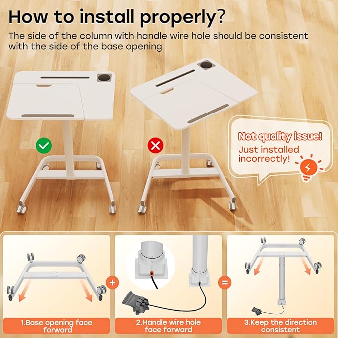 JOY worker Mobile Standing Desk, Height Adjustable Table, 60° Tiltable Rolling Laptop Desk, Portable Sit Stand Desk with Wheels Cup Holder for Bed Couch School, Holds Up to 22lbs, White