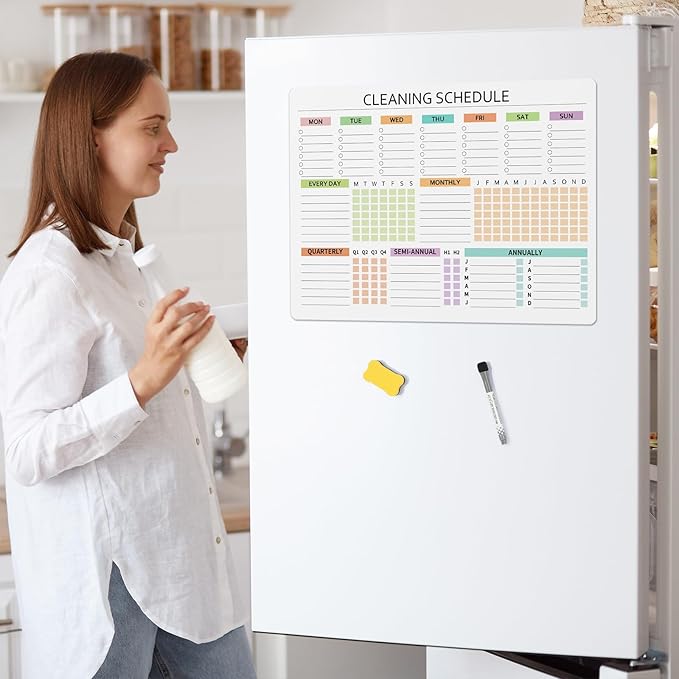 Cleaning Schedules and Checklists Dry Erase Magnetic Cleaning Chores Planner Whiteboard for Refrigerator-Daily Weekly and Monthly Checklist Planner and Household Chore