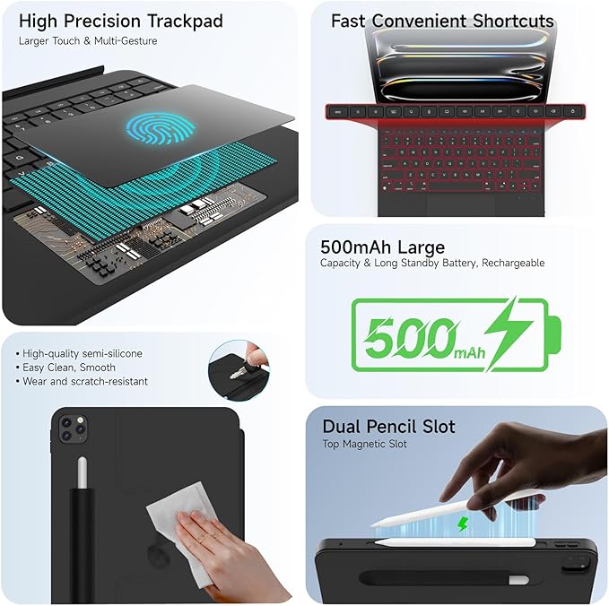 for iPad Air 13 inch M3 / M2 and iPad Pro 13 inch M4 and iPad Pro 12.9 (6th, 5th, 4th, 3rd Gen) 360° Rotatable Detachable Full Protect Magnetic Keyboard Case with Trackpad & 7 Backlits,Black