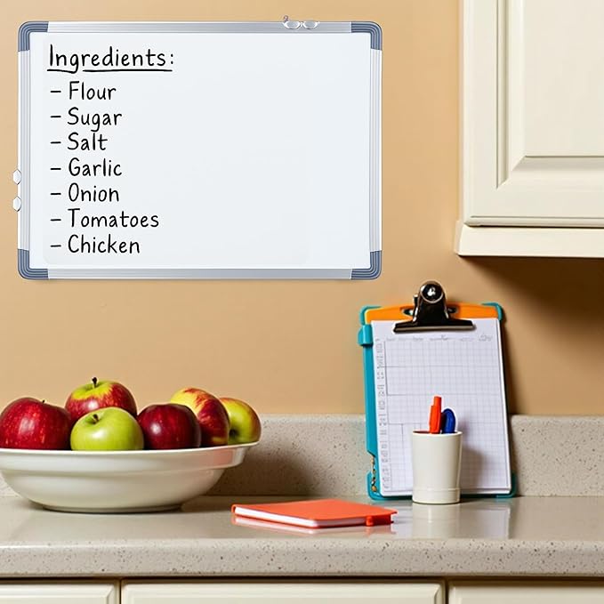 Large White Board Calendar Dry Erase Planner, Dual Side Magnetic Whiteboard for Fridge, Family Calendar Planning Boards w/Movable Hooks, Monthly Whiteboard with Lines, Memo, Pens & Eraser (16x12)