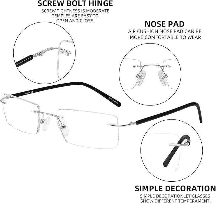 FONHCOO Blue Light Blocking Glasses Anti Blue Ray Unisex Lightweight Rimless Frameless Rectangle Computer Gaming Glasses