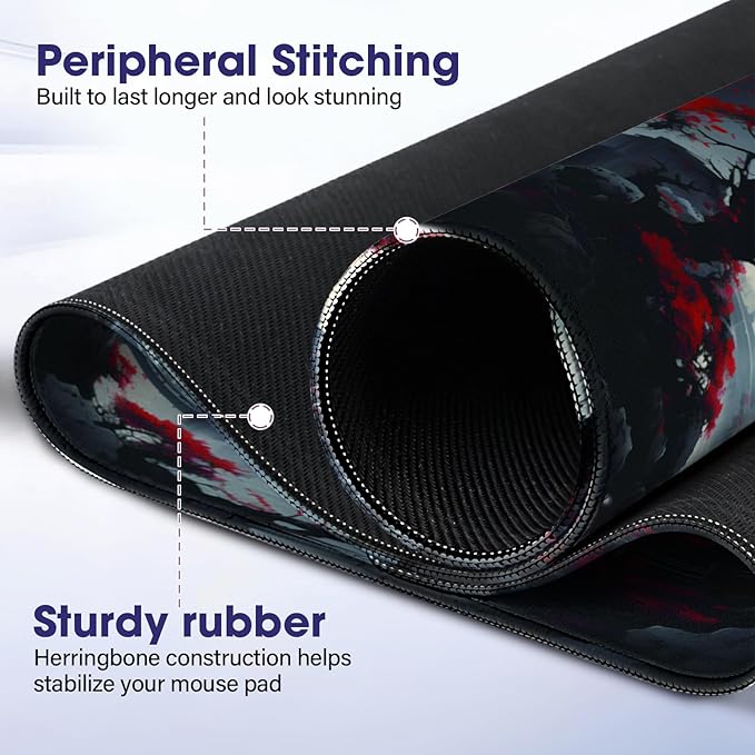 Full Desk Mouse Pad with Stitched Edges, 31.4” x 15.6” Waterproof Surface & Non-Slip Rubber Base – Ideal for Gaming, Office and Home