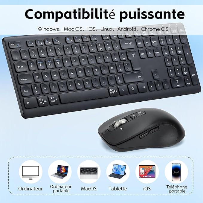 M9300 Wireless Keyboard and Mouse, 2.4G USB Receiver and Dual Bluetooth, Multi Device Keyboard Mouse Combo for Computer, Laptop, iPad, ChromeBook (Original Language, English)