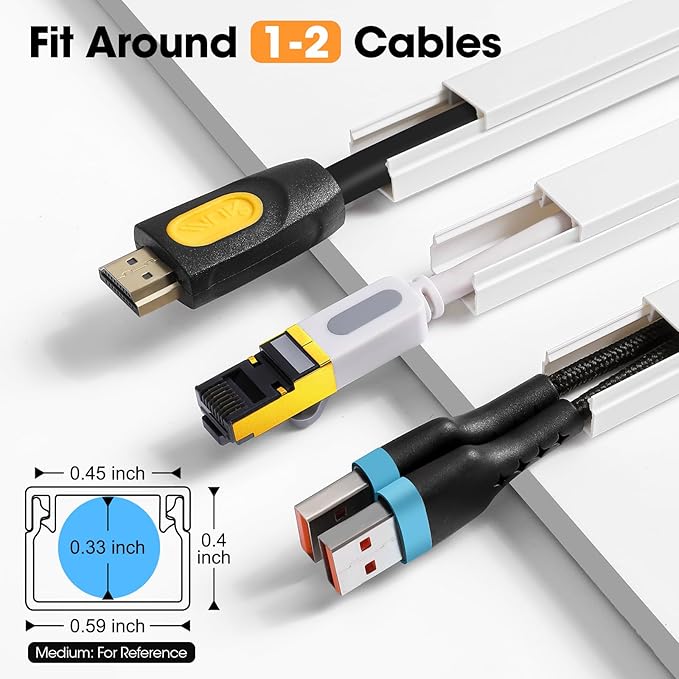 315in Cord Hider Kit, Cord Covers for Wires on Wall, Cord Hider for Wall Mount tv, tv Cable Hider Wall kit, Paintable Cable Raceway, Wire Covers for Cords, 20X L15.7in X W0.59in X H0.4in, White