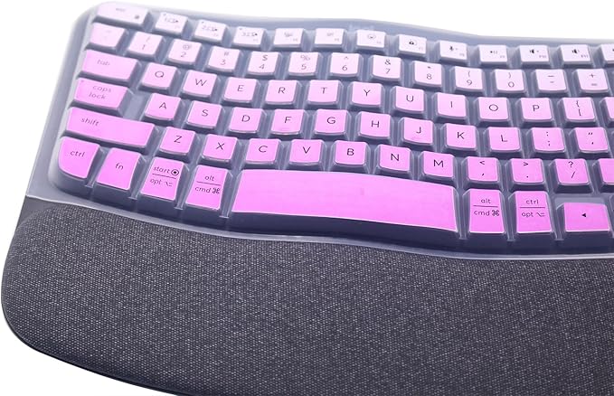 Silicone Keyboard Skin Cover Compatible for 2023 Logitech Wave Keys Wireless Ergonomic Keyboard & Logitech Wave Keys MK670, Logitech Wave Keys Keyboard Protector (Ombre Purple)