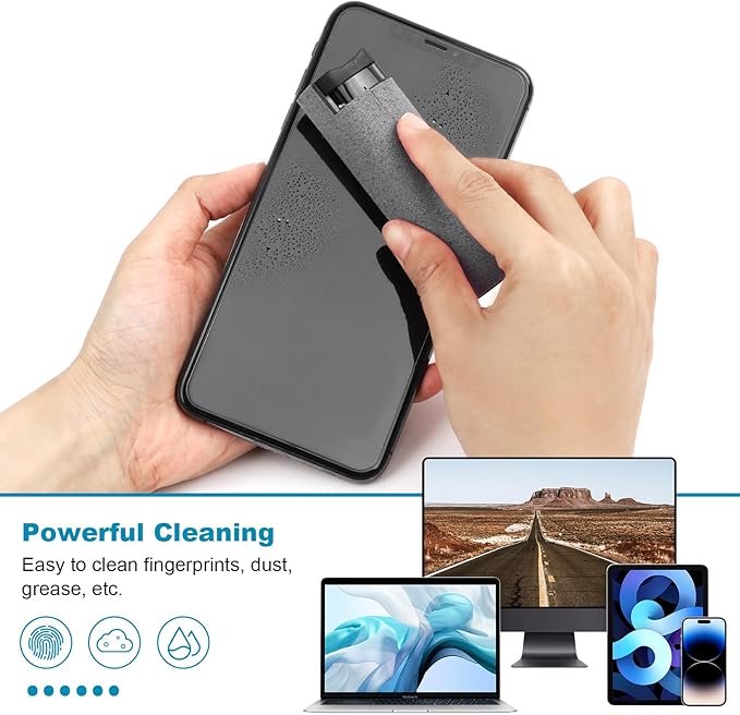 4 Pack Screen Cleaner 3-in-1 Touchscreen Mist Cleaner Spray and Microfiber Cloth Built-in Cleaning Solution Portable Reusable Fingerprint-Proof Spray Bottle for Phone Laptop iPad TV Monitor Car Screen