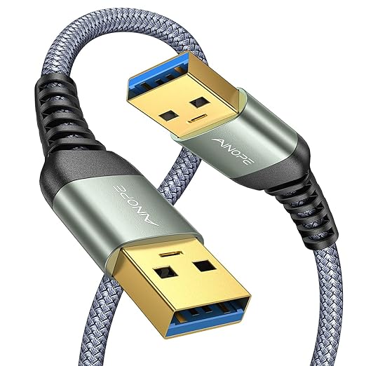 AINOPE USB to USB Cable, USB 3.0 A to A Male to Male Cable [Never Rupture] Double End Type A Cord Compatible with Hard Drive Enclosures, KVM, DVD Player, TV, Laptop Cooler,6.6Ft/Grey, 1 Pack
