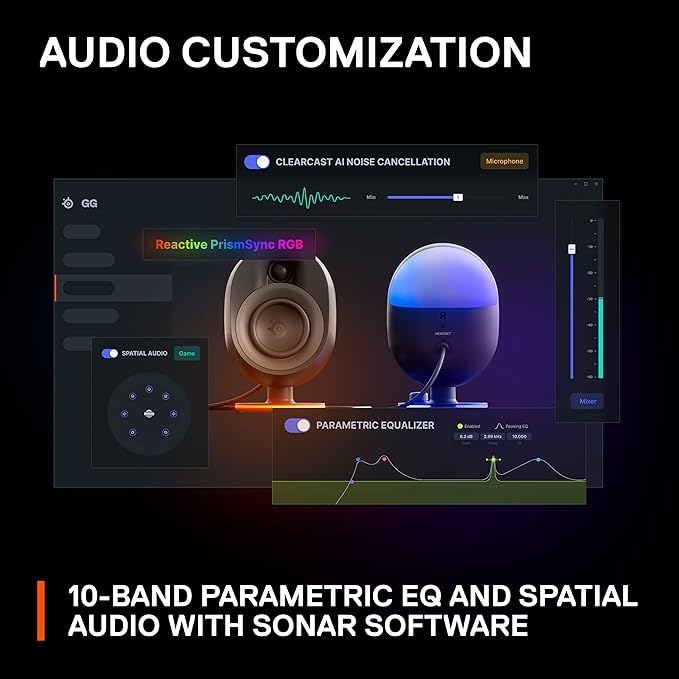 SteelSeries Arena 7 RGB Illuminated 2.1 Gaming Speakers with Powerful Bass, Subwoofer, and Bluetooth - For PC, PlayStation, Mobile