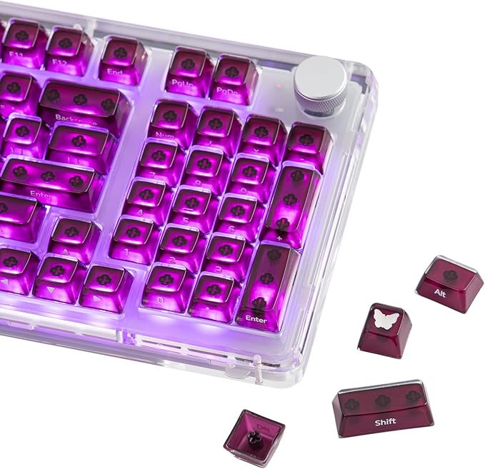 EPOMAKER Lusterfly Jelly Keycaps Set - 123 Keys Double-Shot Laser Engraved, MDA Profile, ABS+PC, Non-Shine-Through, MX-Compatible for 61/68/84/87/98/100/104-Key Mechanical Keyboard (Red)