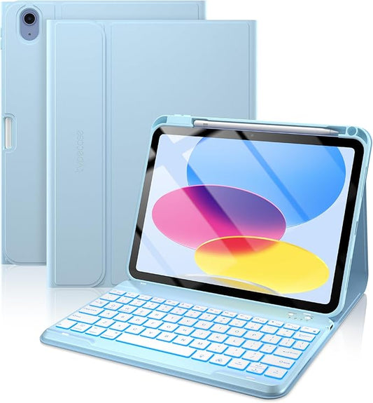 typecase Folio iPad 11th/10th Gen Keyboard Case (11" A16 2025 & 10.9" 2022) – Magnetic Wireless Detachable Keyboard, 7-Color Backlight, Thin & Light, Pencil Holder – Sky Blue