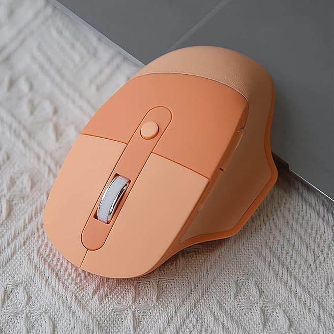 Lomiluskr Ergonomic 2.4G & Bluetooth Dual Mode Wireless Mouse with PU Cover, Soundless Keys, Candy Colors, Compatible with Notebook, PC, Tablet, Smartphone (Orange)