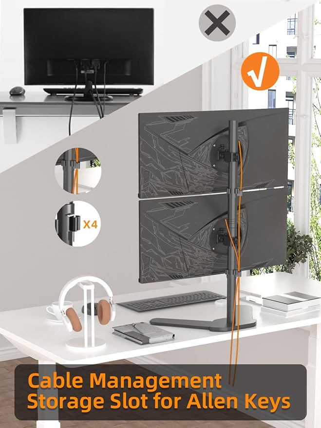 Dual Monitor Stand Free Standing Desk Mount Monitor Arm Fits Two Screens up to 32 inch 22 lbs Fully Adjustable Arms with Max VESA 100x100mm (ML7802)