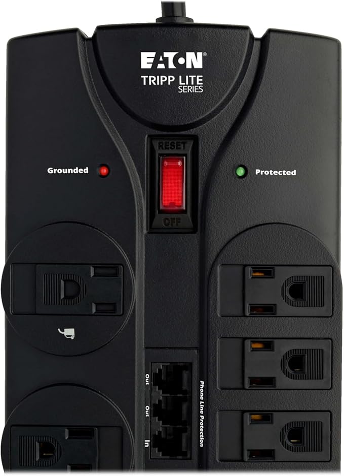 Eaton Tripp Lite TLP1208TEL Home Theater Surge Protector Power Strip, 12 Outlets, Flat Plug 8ft Extension Cord, 2160 Joules | RJ11 Port for Phone Land Line Protection