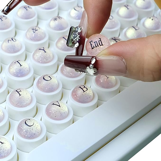 Full Keyboard Keys Riser for Long Nails Typing and Gaming, 128 Pcs Self-Adhesive Symbolic and Alphanumeric Silicone Keys for Keyboards and Laptop (Cat Eye-Pink)