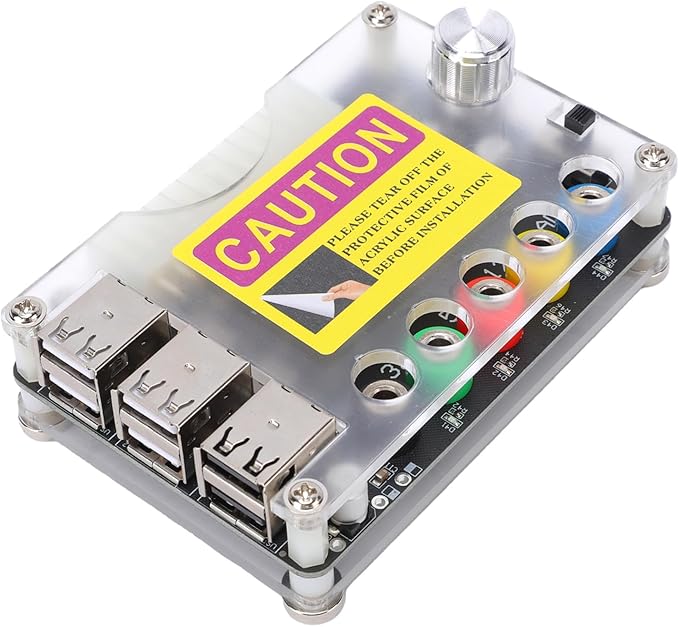 Hilitand Power Supply Expansion Board, Acrylic Enclosure with 6 USB Ports and Adjustable Voltage, for Network Communication Devices and Low Power Modules