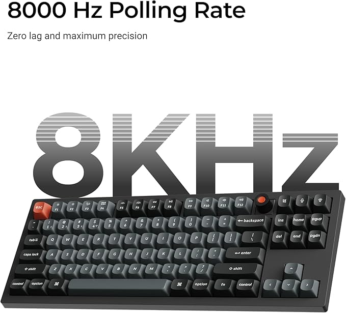 Keychron V3 8K TKL Wired Mechanical Keyboard, 8000 Hz Polling Rate QMK/VIA Programmable Hot-Swappable Gaming Keyboard with Knob, South-Facing RGB, Ergonomic PBT Keycaps for Mac Windows Linux
