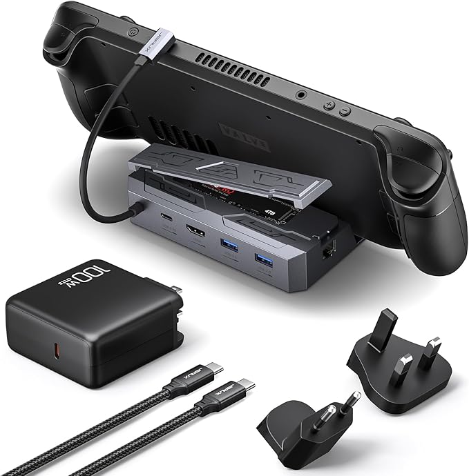 JSAUX Steam Deck Dock with 100W Charger, 6-in-1 M.2 Docking Station for Steam Deck/ROG Ally, 4K@60Hz HDMI, Gigabit Ethernet, PD 100W, 10Gbps USB A&C 3.2, M.2 Slot (Up to 2TB)-HB0604 (SSD Not Included)