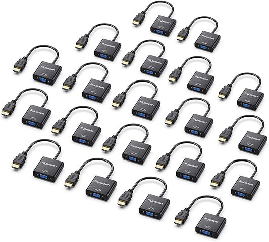 HDMI to VGA Adapter 20 Pack, Gold-Plated HDMI to VGA Converter (Male to Female), Compatible for Computer, Laptop, PC, Monitor, Projector, HDTV, Chromebook, Raspberry Pi, Roku, Xbox and More