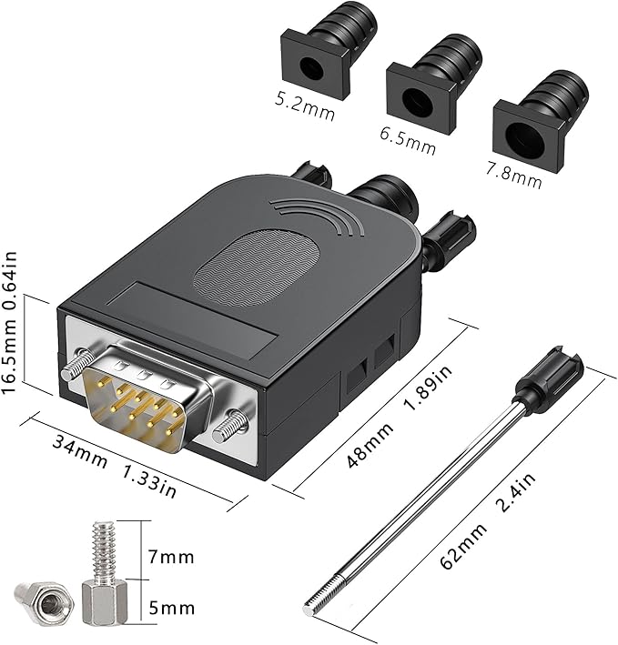 2PCS DB9 Breakout Connector DB-9 Male adapters，9 PIN RS232 RS485 Adapter to Wiring Terminal,No Soldering Needed DB9 Serial connectors with Bolts Nuts Tail Pipes and Screwdriver, Easy to use