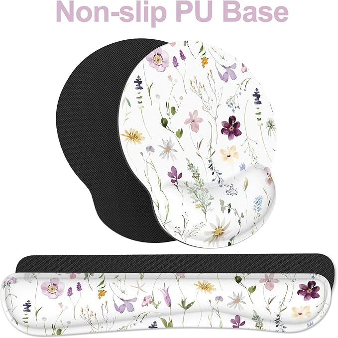 Ergonomic Mouse Pad with Wrist Rest and Keyboard Wrist Rest, Mousepad and Wrist Rest for Computer Keyboard, Pain Relief, Non-Slip Rubber Base, Mouse Pad Wrist Support for Gaming, Flowers and Plants