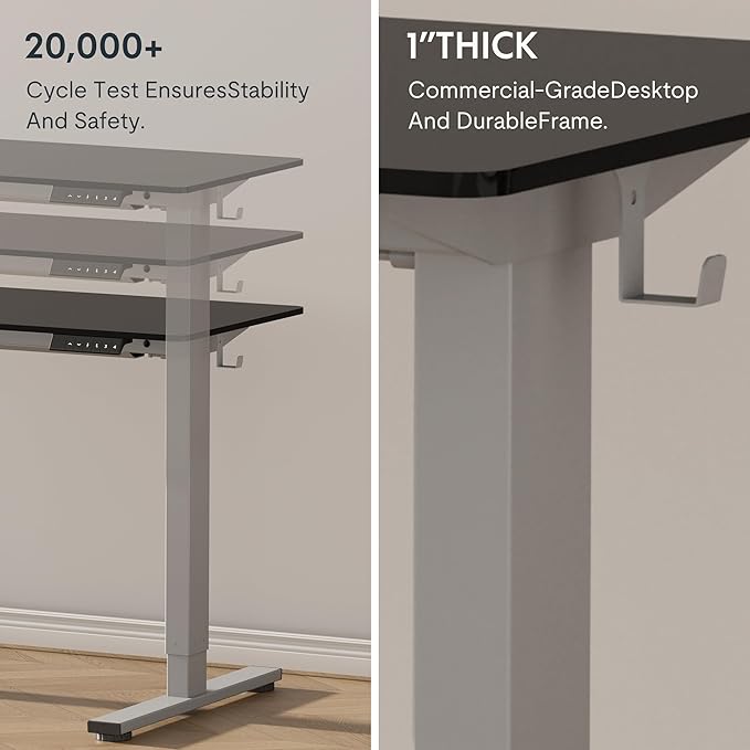 FLEXISPOT EN1 One-Piece Adjustable Desk 40 x 24 Inches Stand Up Desk Workstation Electric Standing Desk with Seamless Desktop (Silver Frame + 40 inches Black Top, 2 Packages)