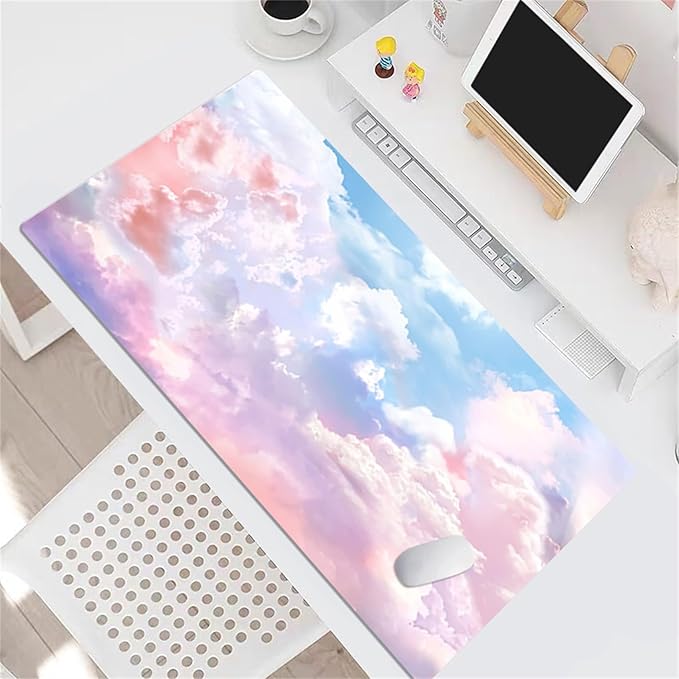 HVEST Pink Cloud Mouse Pad Pink Cute Desk Mat XXL Large Gaming Mouse Pad for Computer Keyboard Laptop, Mousepad with Stitched Edges, Home Office Desk Decor Accessories for Girl Women 31.5'' x 15.7''