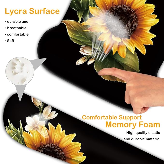 Ergonomic Mouse Pad, Mouse Wrist Rest Pad + Keyboard Wrist Rest Pad + Coaster, Made of Memory Foam, Easy to Use and Relieve Wrist Pain, Computer, Games, Office, Home - Magnolia Flower Sunflowe