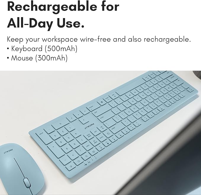 Macally Wireless Keyboard and Mouse Combo for Mac mini/Pro, iMac, MacBook, iPad, iPhone - Compatible Bluetooth Apple Keyboard and Mouse Combo (Multi Device, Rechargeable, Emoji Keys)