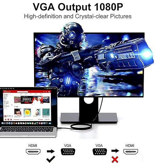 HDMI to VGA 30FT Cable with IC, Gold-Plated HDMI to VGA Compatible for Computer, Desktop, Laptop, PC, Monitor, Projector,HDTV, Raspberry Pi, Roku, Xbox and More, Green-Gray Aluminum Shell
