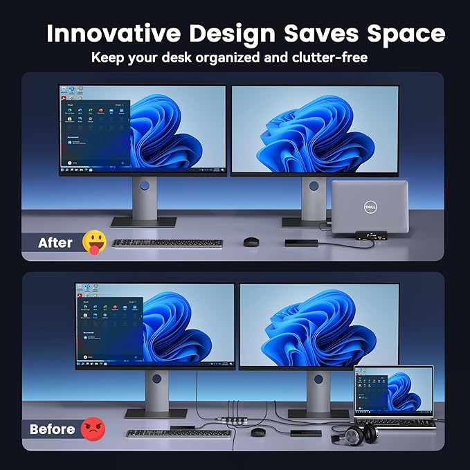 TobenONE 18-in-1 Triple 4K@60Hz Monitor Docking Station with 150W Power Supply, USB C Laptop Docking Station Stand(Single 4K@144Hz), 2.5Gbps Ethernet, 2 HDMI & DP, 8 USB, for Windows&ChromeOS