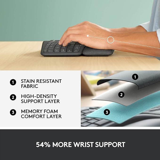 Logitech Ergo K860 Split Wireless Keyboard for Business - Ergonomic Design, Secured Logi Bolt Technology, Bluetooth, Globally Certified, Windows/Mac/Chrome/Linux - Graphite