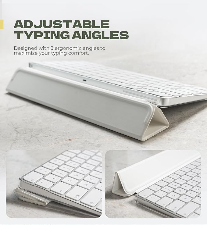 Dexnor Case for Apple Magic Keyboard with Touch ID/Lock Key 2021/2024, Dust-Proof Protective Slim Leather Keyboard Cover with Magnetic Closure Adjustable Typing Angles, Without Numeric Keypad, White