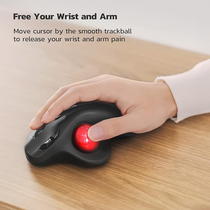 Nulea M501 Wireless Trackball Mouse, Rechargeable Ergonomic, Easy Thumb Control, Precise & Smooth Tracking, 3 Device Connection (Bluetooth or USB Receiver), Compatible for PC, Laptop, Mac, Windows.