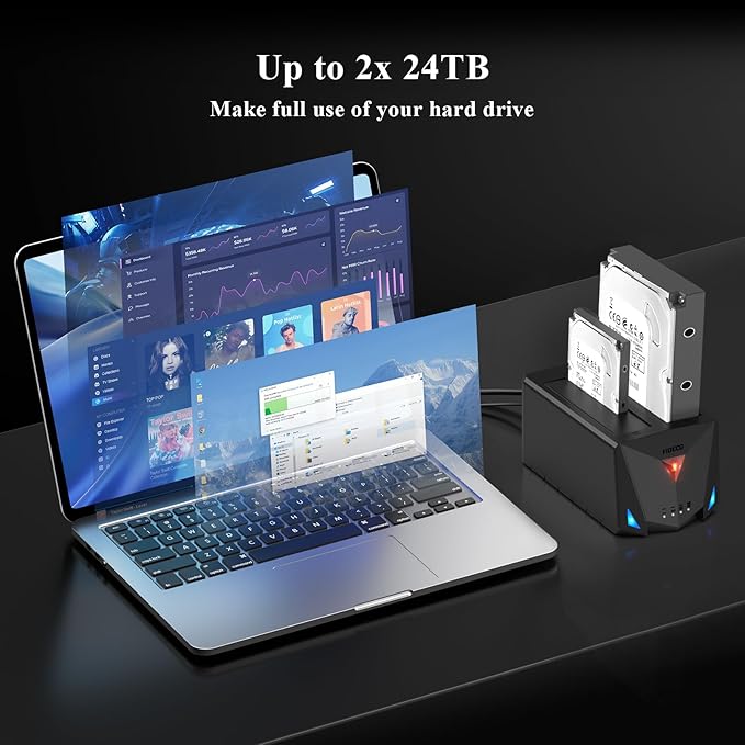 FIDECO USB 3.2 Gen 1 to Hard Drive Docking Station, Hard Drive Dock for 2.5 or 3.5 inch SATA I/II/III HDD SSD with Hard Drive Duplicator/Offline Clone Function and 2 USB Cables, Support UASP